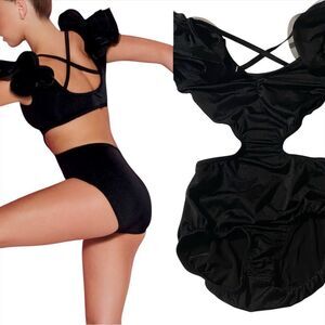 Kelle dance solo costume black COLOR THEORY 5343 ORGANDY SKIRT 4231 2 piece SA